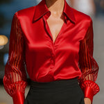 Nadorine Elegant See-through Long Sleeve Satin Blouse for Women Elegant Office Work Dressy 2026 | Under $40