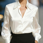 Nadorine Elegant See-through Long Sleeve Satin Blouse for Women Elegant Office Work Dressy 2026 | Under $40