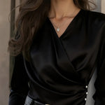 Nadorine Elegant Luxe Satin Wrap Blouse for Women Elegant Office Work Dressy 2026 | Under $40