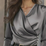 Nadorine Elegant Luxe Satin Wrap Blouse for Women Elegant Office Work Dressy 2026 | Under $40