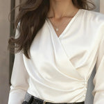 Nadorine Elegant Luxe Satin Wrap Blouse for Women Elegant Office Work Dressy 2026 | Under $40