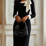 Nadorine Women's Chic Colorblock Bow Accent Bodycon Dress