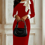 Nadorine Women's Chic Colorblock Bow Accent Bodycon Dress