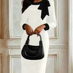 Nadorine Women's Chic Colorblock Bow Accent Bodycon Dress