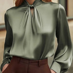 Nadorine Essential Satin Tie Neck Workwear Blouse for Women Elegant Office Work Dressy 2026 | Under $40