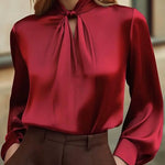 Nadorine Essential Satin Tie Neck Workwear Blouse for Women Elegant Office Work Dressy 2026 | Under $40