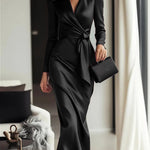 Elegant Satin V-Neck Maxi Dress