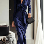 Elegant Satin V-Neck Maxi Dress