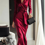 Elegant Satin V-Neck Maxi Dress
