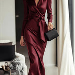 Elegant Satin V-Neck Maxi Dress