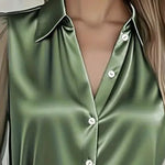 Nadorine Luxury Sheer Sleeves Patchwork Silky Satin Blouse for Women Elegant Office Work Dressy 2026 | Under $40
