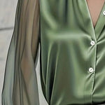 Nadorine Luxury Sheer Sleeves Patchwork Silky Satin Blouse for Women Elegant Office Work Dressy 2026 | Under $40