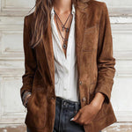 Retro Faux Suede Suit Jacket
