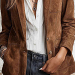 Retro Faux Suede Suit Jacket