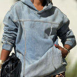 Oversized Washed Distressed Denim Hoodie