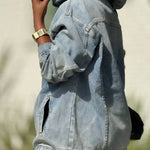 Oversized Washed Distressed Denim Hoodie