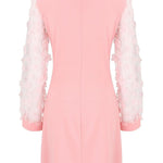Flower Lace Puff Sleeves Wrap Dress