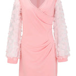 Flower Lace Puff Sleeves Wrap Dress