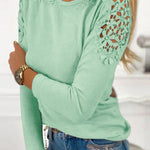 Nadorine Elegant Lace Cutout Long Sleeve T-Shirt for Women Casual Work Office Loose Fit 2026 | Under $25