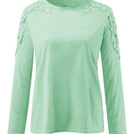 Nadorine Elegant Lace Cutout Long Sleeve T-Shirt for Women Casual Work Office Loose Fit 2026 | Under $25