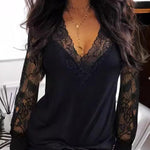 Nadorine Sexy Fashion Lace Patchwork V-Neck Top for Women Elegant Date Night Party 2026 | Under $40