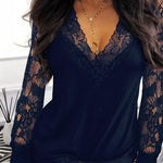 Nadorine Sexy Fashion Lace Patchwork V-Neck Top for Women Elegant Date Night Party 2026 | Under $40