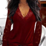 Nadorine Sexy Fashion Lace Patchwork V-Neck Top for Women Elegant Date Night Party 2026 | Under $40