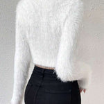 Nadorine Casual Fuzzy V-Neck Knit Sweater