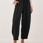 High Waist Loose Fit Drawstring Ankle Pants