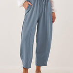 High Waist Loose Fit Drawstring Ankle Pants