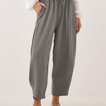 High Waist Loose Fit Drawstring Ankle Pants