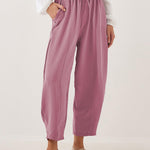 High Waist Loose Fit Drawstring Ankle Pants