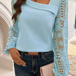 Zeagoo Zeagoo Chic Slant collar Floral Cutout Sleeve Top for Women Casual Boho Summer Vacation 2026 | Under $40