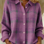 Nadorine Women's Classic Loose Fit Checked Knit Cardigan