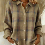 Nadorine Women's Classic Loose Fit Checked Knit Cardigan