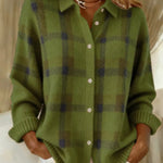 Nadorine Women's Classic Loose Fit Checked Knit Cardigan
