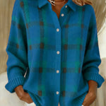 Nadorine Women's Classic Loose Fit Checked Knit Cardigan