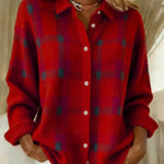 Nadorine Women's Classic Loose Fit Checked Knit Cardigan
