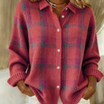 Nadorine Women's Classic Loose Fit Checked Knit Cardigan