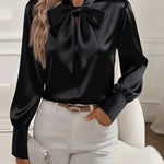 Nadorine Elegant Dressy Bow Tie Neck Blouse for Women Casual Work Office Loose Fit 2026 | Under $40