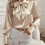 Nadorine Elegant Dressy Bow Tie Neck Blouse for Women Casual Work Office Loose Fit 2026 | Under $40