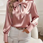 Nadorine Elegant Dressy Bow Tie Neck Blouse for Women Casual Work Office Loose Fit 2026 | Under $40