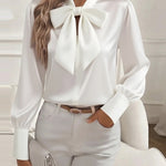 Nadorine Elegant Dressy Bow Tie Neck Blouse for Women Casual Work Office Loose Fit 2026 | Under $40