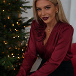 Nadorine Elegant V-Neck Flower Decor Satin Blouse for Women Elegant Office Work Dressy 2026 | Under $40