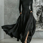 Elegant Turtleneck Pullover Pocket Long Skirt Set