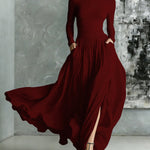 Elegant Turtleneck Pullover Pocket Long Skirt Set