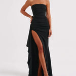 High Slit Strapless Evening Party Dress