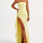 High Slit Strapless Evening Party Dress