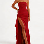 High Slit Strapless Evening Party Dress