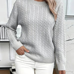 Nadorine Classic Loose Fit Crew Neck Cable Knit Sweater